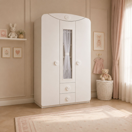 Dulap cu 3 usi si 2 sertare, pentru copii Baby Cotton White [1]