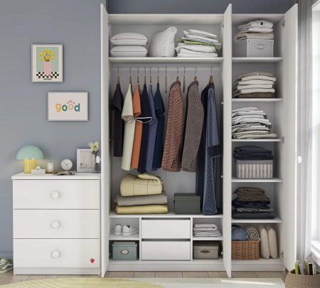 Dulap cu 3 uși și oglindă pentru cameră copii – 150x214x62 cm, colecția Varia white [4]