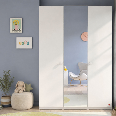 Dulapuri - Dulap cu 3 uși și oglindă pentru cameră copii – 150x214x62 cm, colecția Varia white