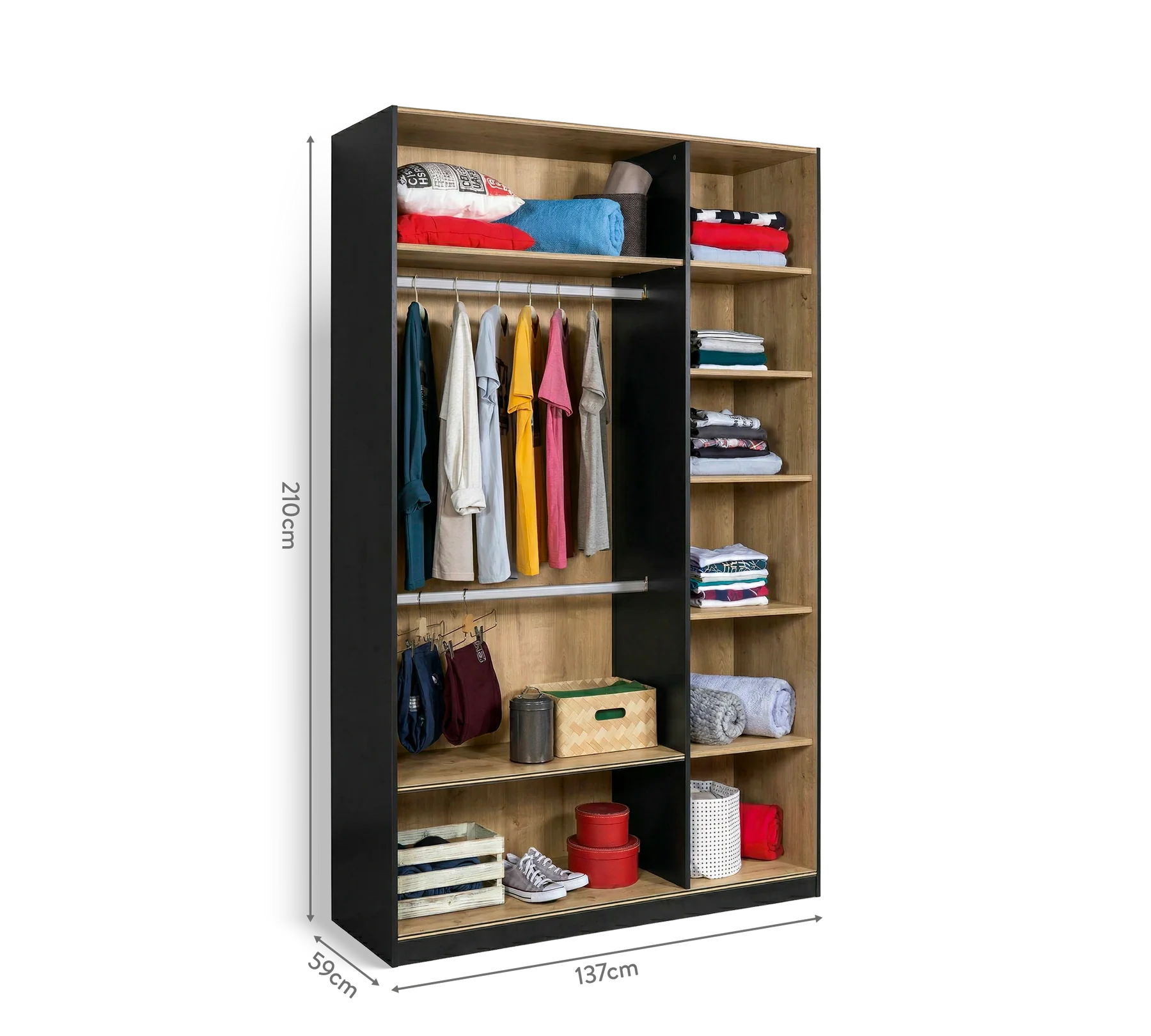 Dulap din pal cu 3 usi si oglinda, pentru tineret Colectia Black, 137x59x210 cm [4]