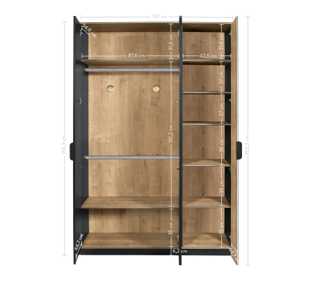 Dulap din pal cu 3 usi si oglinda, pentru tineret Colectia Black, 137x59x210 cm [2]