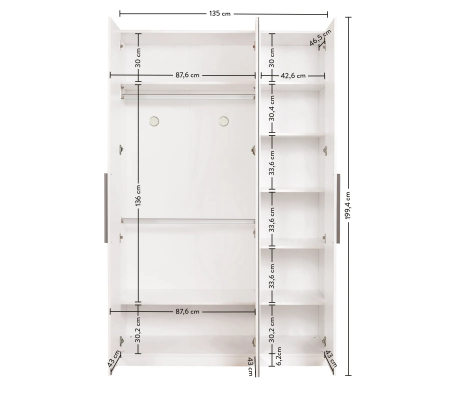 Dulap cu 3 usi si oglinda, pentru tineret Colectia White, 135x54x209 cm [3]