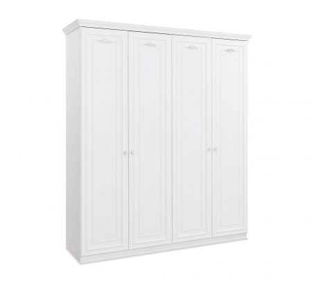Colectia Romantica - Dulap cu 4 usi, pentru copii si tineret Romantica White, 188x56x214 cm