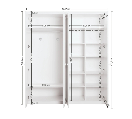 Dulap cu 4 usi, pentru copii si tineret Romantica White, 188x56x214 cm [3]
