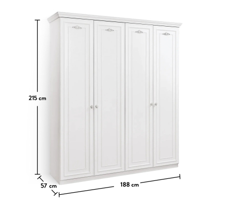 Dulap cu 4 usi, pentru copii si tineret Romantica White, 188x56x214 cm [4]