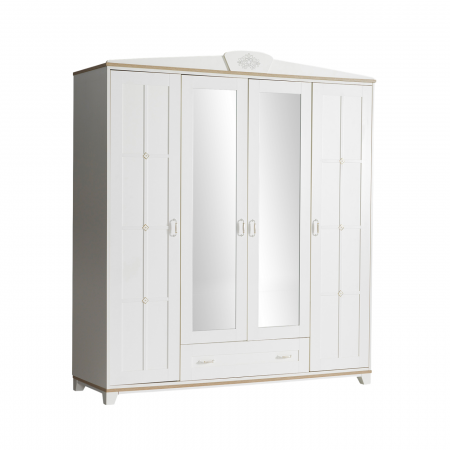 Dulapuri - Dulap cu 4 uși și oglindă pentru copii și adolescenți, 179x62x212 cm, Colecția Frezya