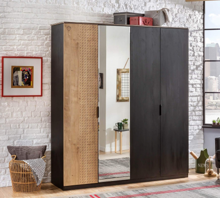 Dulap cu 4 usi si oglinda, pentru tineret Colectia Black, 182x53x210 cm [2]