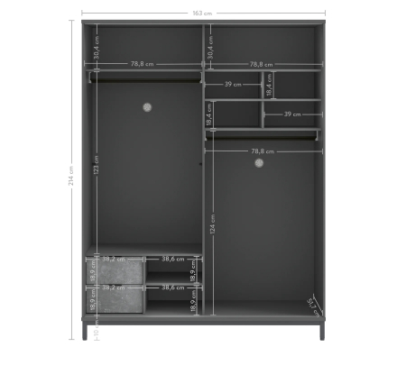 Dulap cu usi glisante pentru adolescenti, 183x214x63 cm, colectia Space Gray [6]