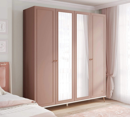 Dulap Premium 4 Uși Elegance Roz-Crem cu Ventilație și Sisteme Premium, 200x58x223 cm [2]