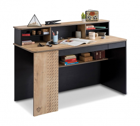 Set Studiu baiet cu 3 Piese - Birou, Unitate si rafturi Colectia Black [2]