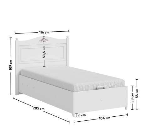 Pat 100x200 cm cu spatiu depozitare pentru copii Colectia Rustic White [4]