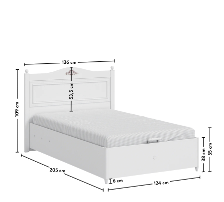 Pat 120x200 cm cu spatiu depozitare pentru copii Colectia Rustic White [4]