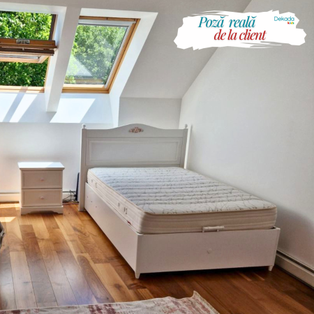 Pat 120x200 cm cu spatiu depozitare pentru copii Colectia Rustic White [3]