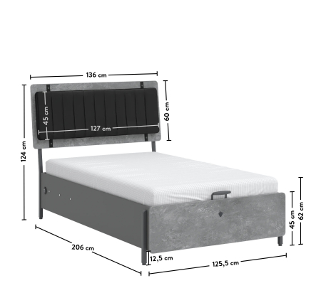 Pat 120x200 cm cu spatiu depozitare, pentru copii Colectia Space Gray [7]