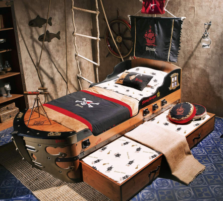 Pat corabie pirati, pentru camera copii Colectia Pirate 90x190 cm [2]