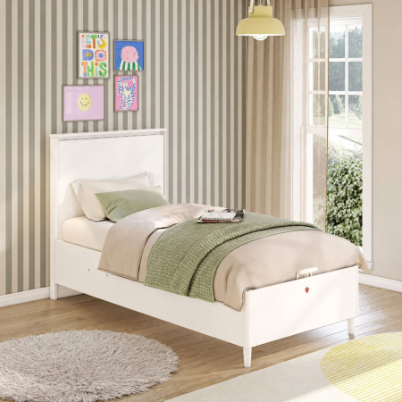 Pat cu lada de depozitare pentru copii 100x200 cm – Design modern, port USB, colecția Varia White [1]