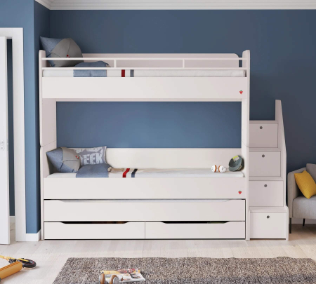 Colectia Studio - Pat etajat pentru copii Studio White, cu spațiu de depozitare – saltea 90x200 cm