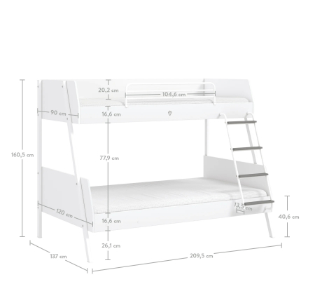 Pat etajat pentru copii, Colectia White  (90x 200-120x200 cm) [2]