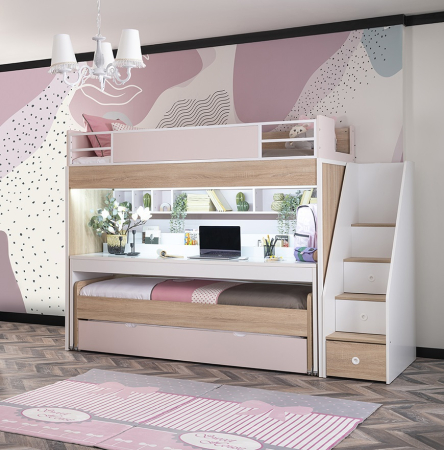 Pat etajat pentru copii cu spatiu de depozitare, birou pentru studii, Colectia  Angel City [1]