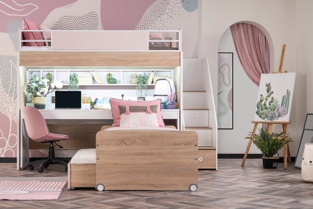 Pat etajat pentru copii cu spatiu de depozitare, birou pentru studii, Colectia  Angel City [4]