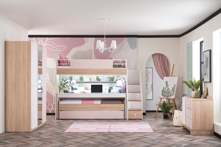 Pat etajat pentru copii cu spatiu de depozitare, birou pentru studii, Colectia  Angel City [2]