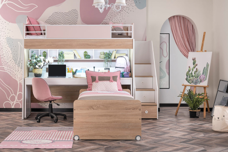 Pat etajat pentru copii cu spatiu de depozitare, birou pentru studii, Colectia  Angel City [3]