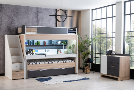 Pat etajat pentru copii cu spatiu de depozitare, birou pentru studii, Colectia New City [3]