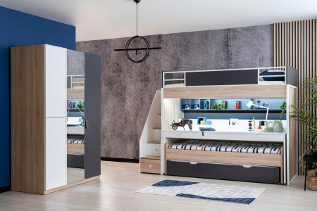 Pat etajat pentru copii cu spatiu de depozitare, birou pentru studii, Colectia New City [2]