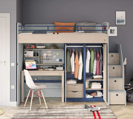 Pat etajat pentru copii Studio Mocha, cu birou si dulap – saltea 90x200 cm [1]