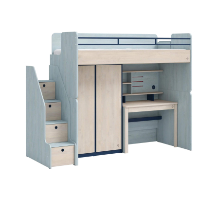 Pat etajat pentru copii Studio Mocha, cu birou si dulap – saltea 90x200 cm [2]