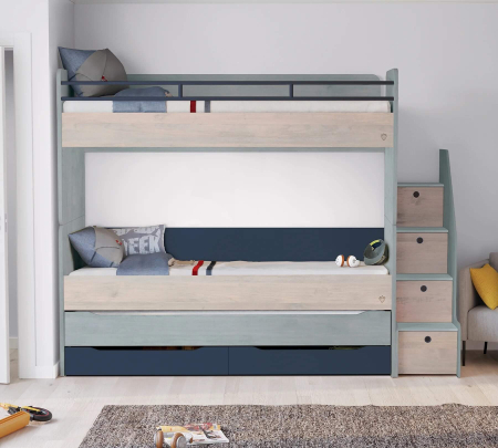 Colectia Studio - Pat etajat pentru copii Studio trio, cu spațiu de depozitare – saltea 90x200 cm