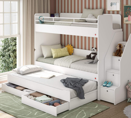 Pat etajat pentru copii Studio White, cu spațiu de depozitare – saltea 90x200 cm [1]