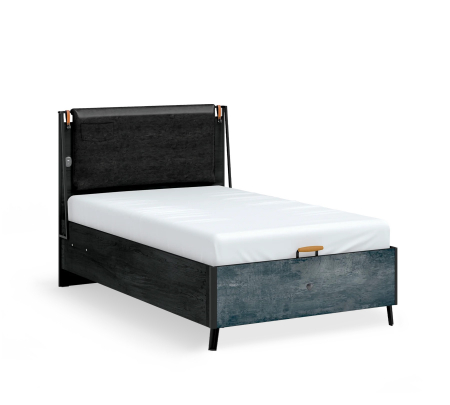 Paturi 100x200 cm - Pat cu tablie, cu spatiu de depozitare, Colectia Dark Metal (100x200 cm)