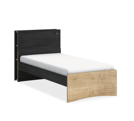 Colectia Black - Pat pentru camera copii 100x200 cm, tablie cu rafturi si USB, Colectia Black