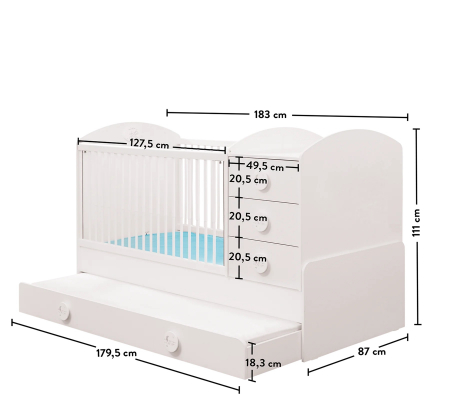 Pat transformabil cu sertare 80 x 180 cm BABY COTTON Alb [6]