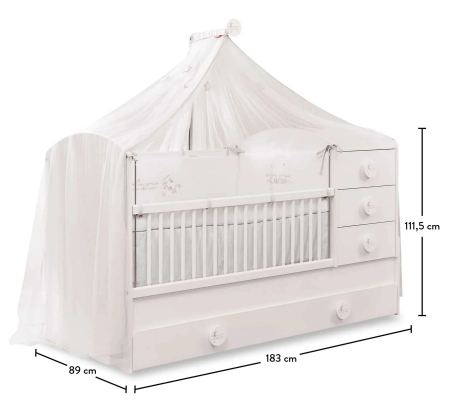 Pat transformabil cu sertare 80 x 180 cm BABY COTTON Alb [7]