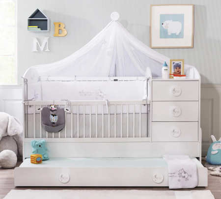 Pat transformabil cu sertare 80 x 180 cm BABY COTTON Alb [1]