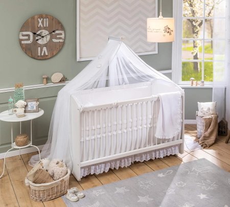 Colectia Romantic Baby - Patut alb pentru bebelusi cu sistem de leganare (70x130 cm)