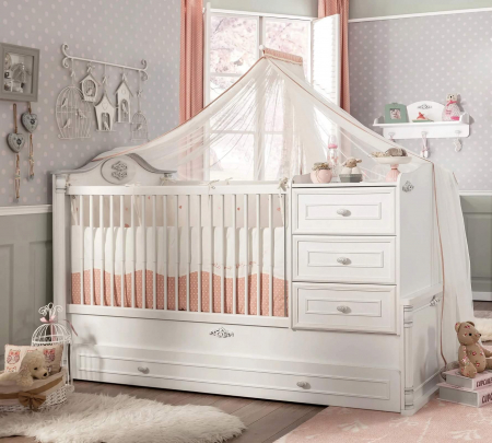 Patut transformabil pentru bebe Romantic Baby White, 180 x 80 cm [3]