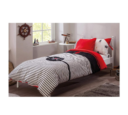 Set lenjerie pat copii cu husa pilota 4 piese – tematica pirati, 100% bumbac, 160x220 cm [1]