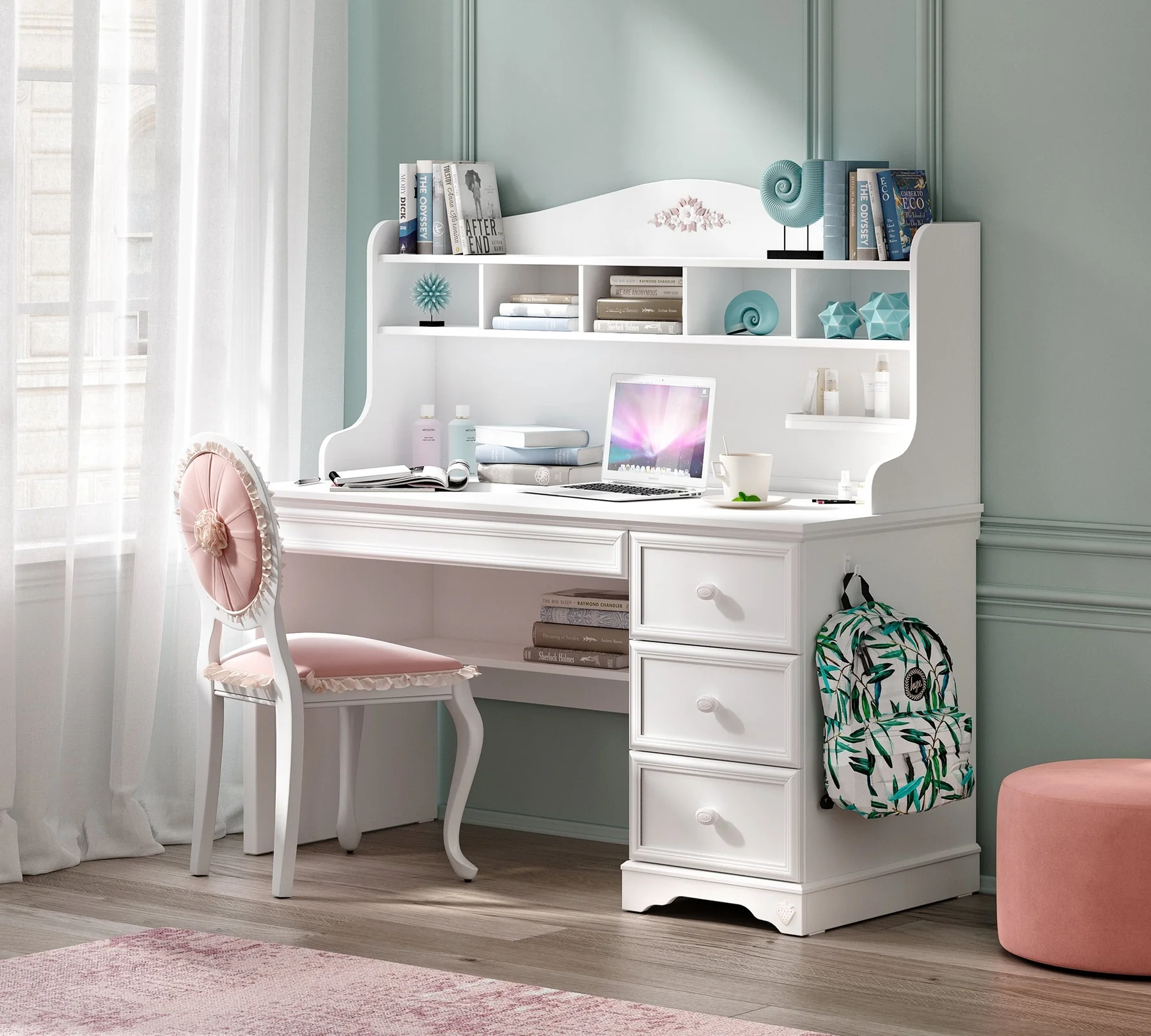 Set Studiu Complet Rustic White – Birou + Biblioteca + Unitate Superioara [1]