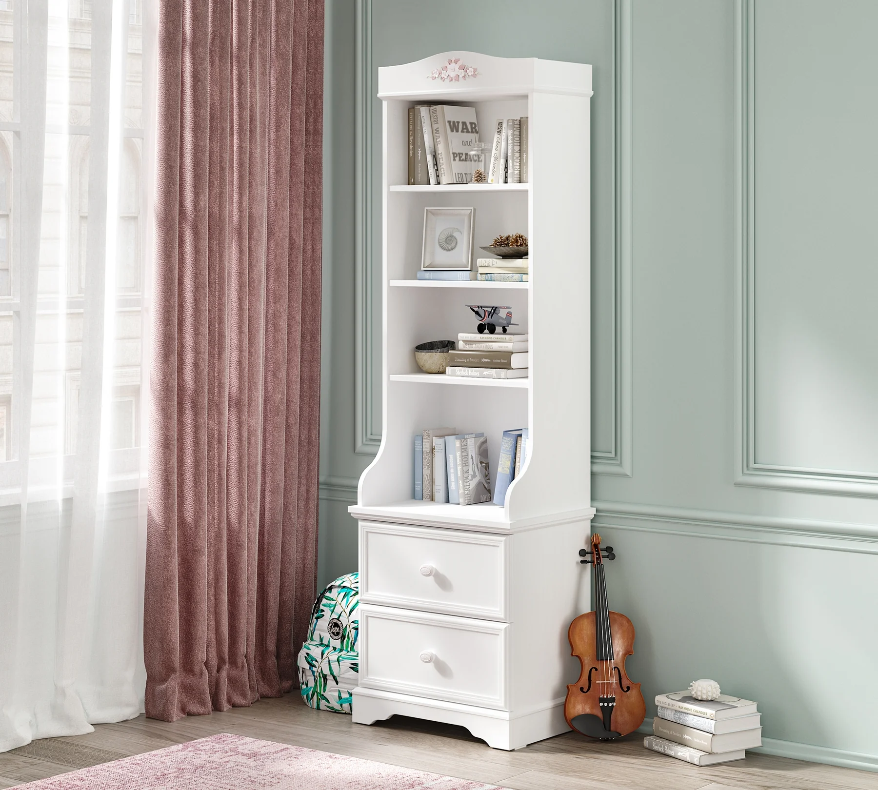 Set Studiu Complet Rustic White – Birou mic + Biblioteca + Unitate Superioara - Cilek [4]