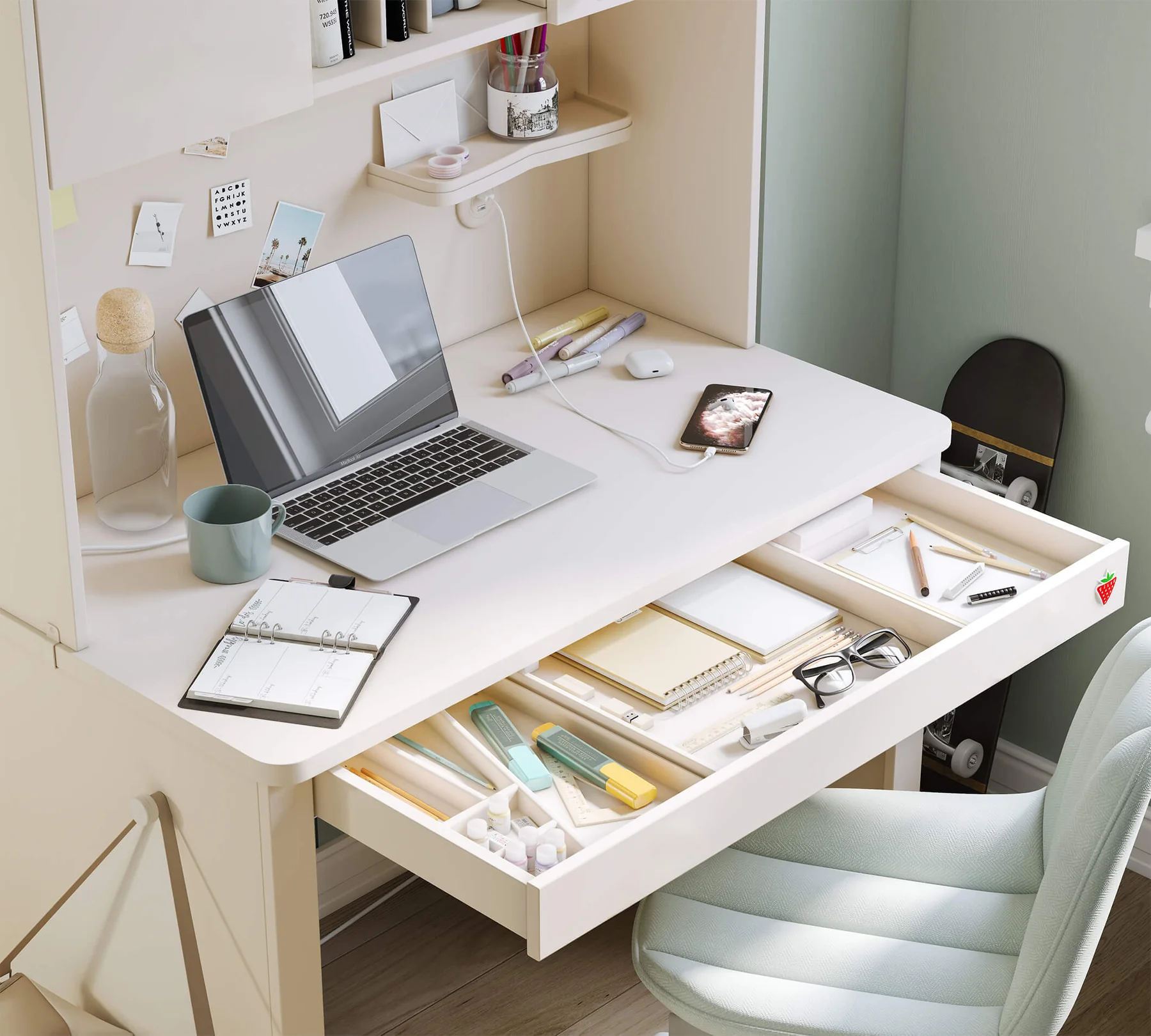 Set Studiu Modern Varia Crem - Birou + Biblioteca + Unitate Superioara [1]