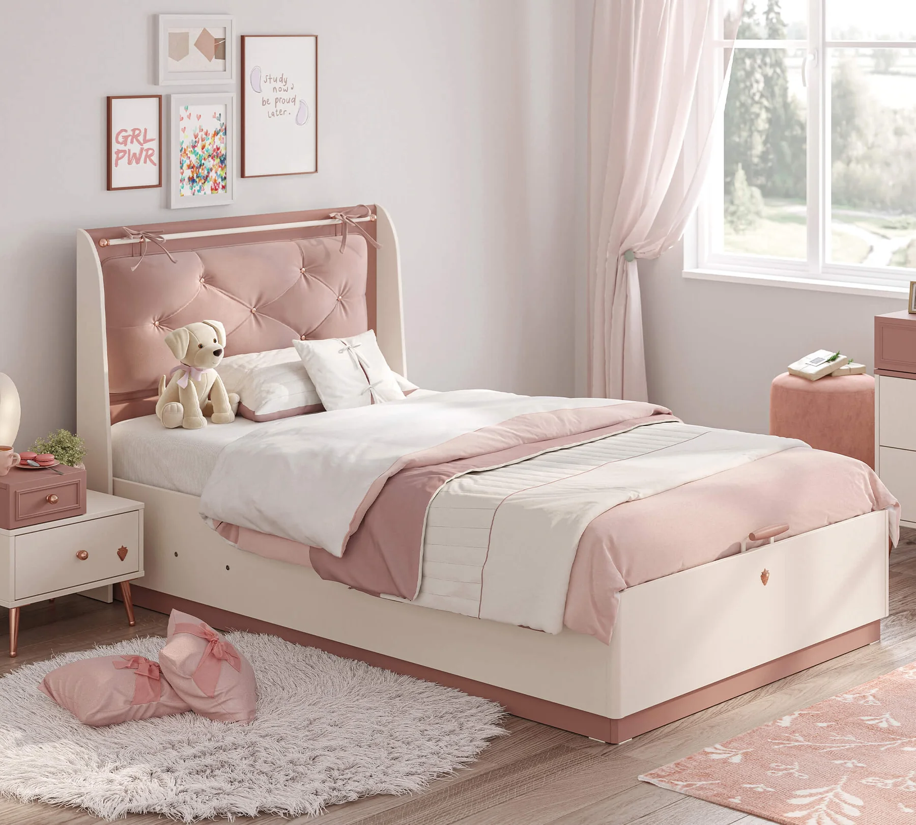 Tablie pal si decor tapitat pentru pat 100x200 cm, Colectia Elegance [5]