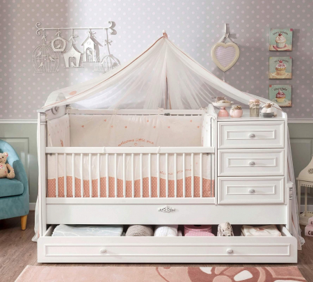 Patut transformabil pentru bebe Romantic Baby White, 180 x 80 cm [1]