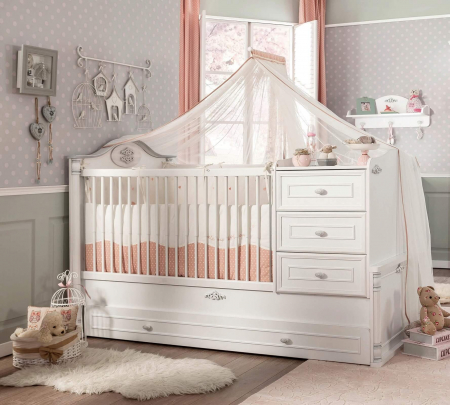 Patut transformabil pentru bebe Romantic Baby White, 180 x 80 cm [2]