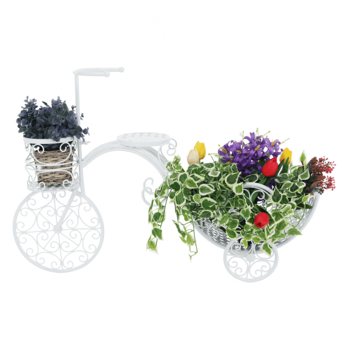 Ghiveci de flori RETRO in forma de bicicleta, alb, ALENTO [16]