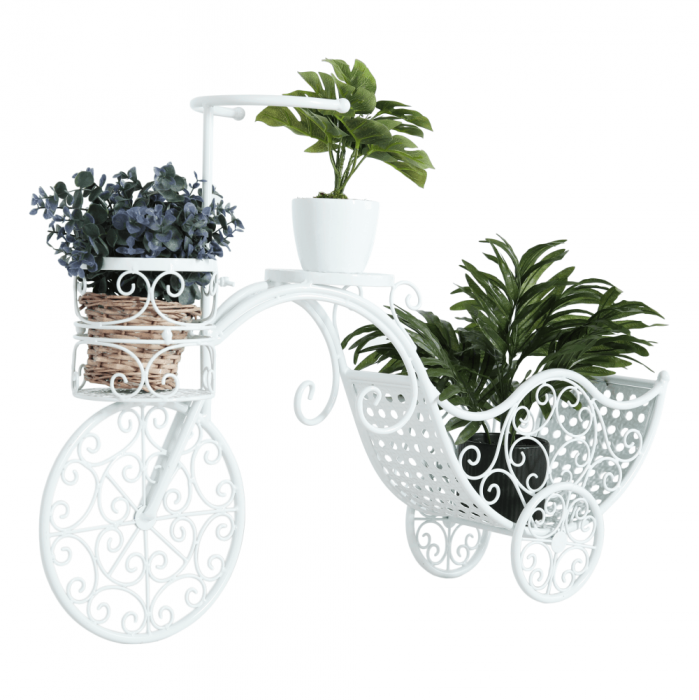 Ghiveci de flori RETRO in forma de bicicleta, alb, ALENTO [1]