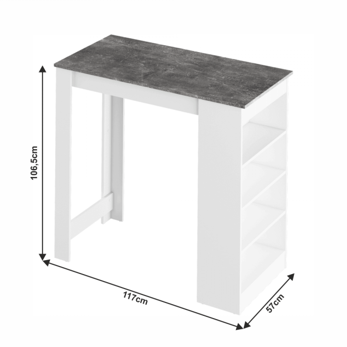 Masa de bar, alb/beton, 117x57 cm, AUSTEN [2]
