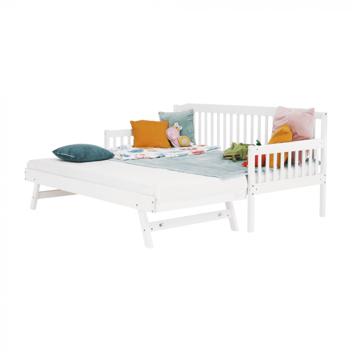Pat extensibil pentru copii cu pat , alb, lemn masiv, PEDREZA [5]
